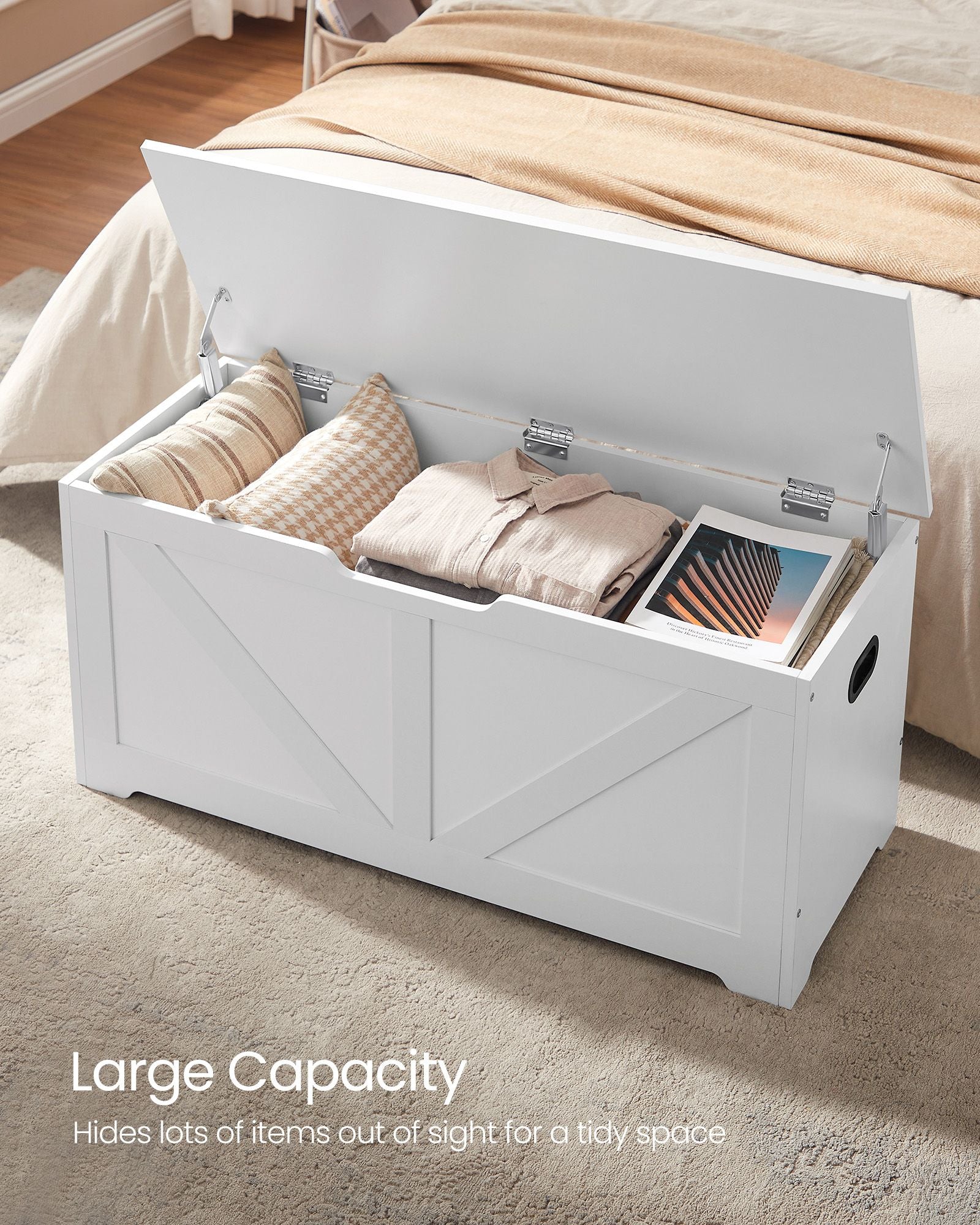 Storage Bench - Engineered Wood - Rustic Brown - Toy Chest with Safety Hinges