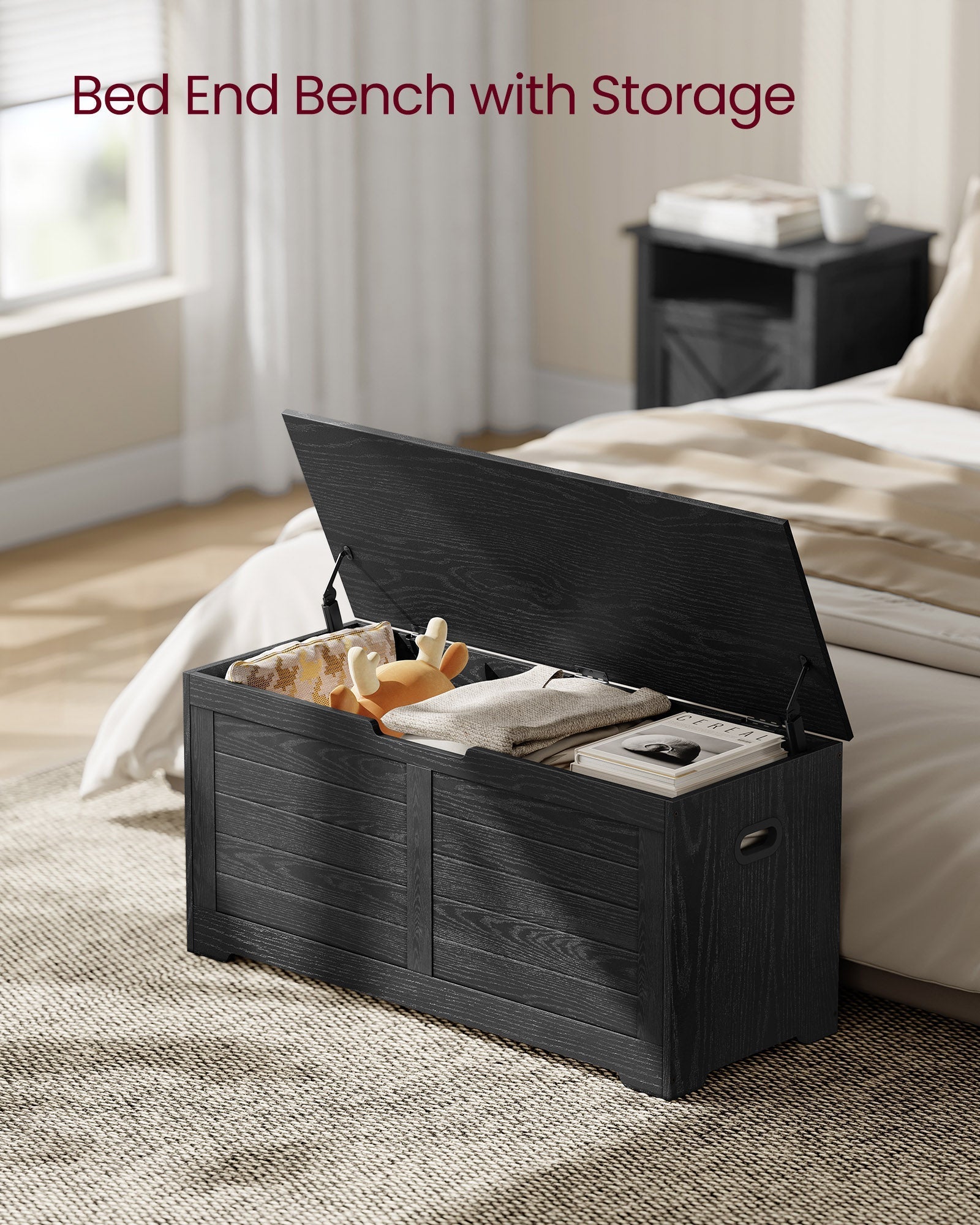 Storage Chest - Engineered Wood - Ebony Black - Safety Hinges