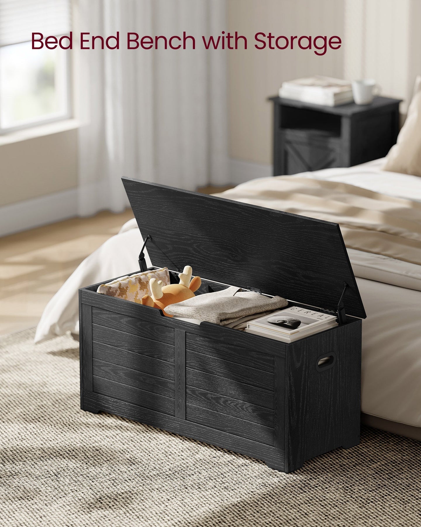 Storage Chest - Engineered Wood - Ebony Black - Safety Hinges
