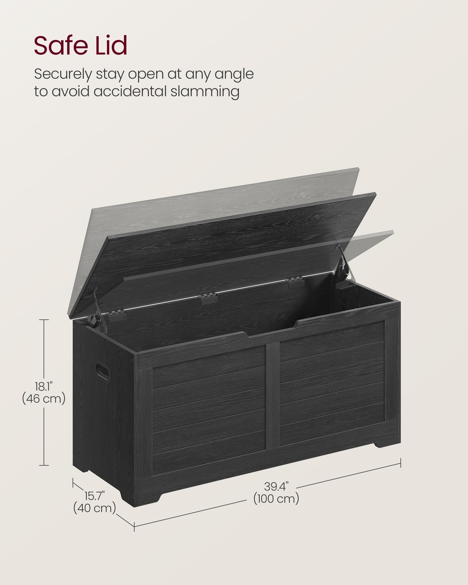 Storage Chest - Engineered Wood - Ebony Black - Safety Hinges