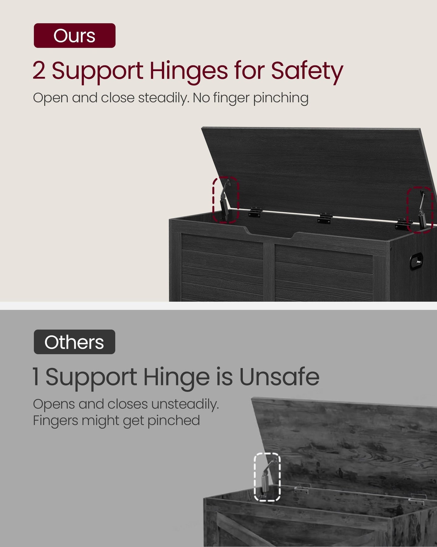 Storage Chest - Engineered Wood - Ebony Black - Safety Hinges