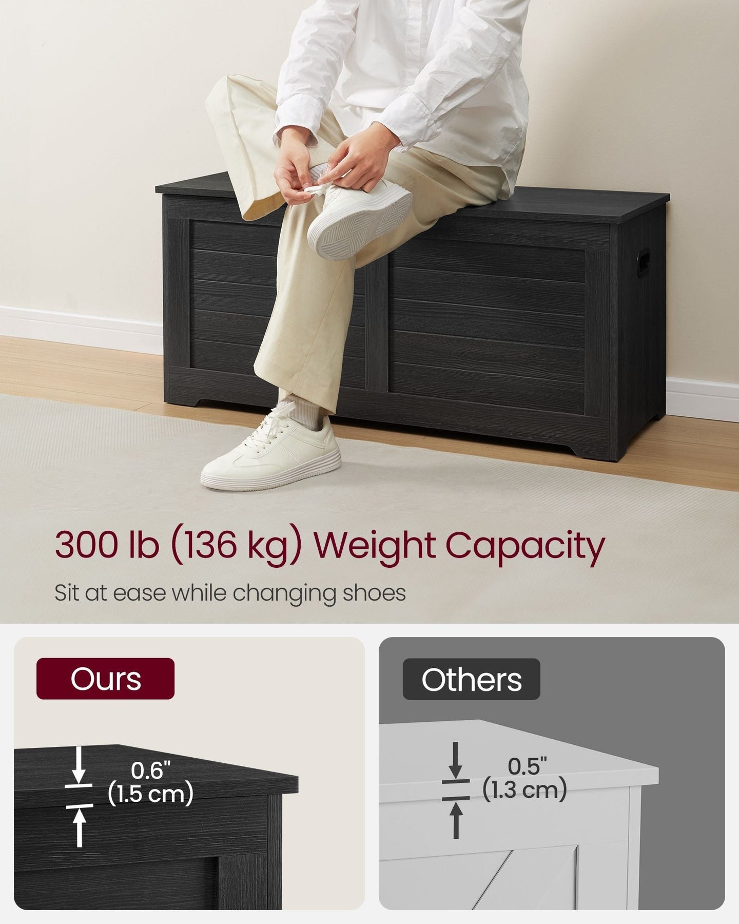 Storage Chest - Engineered Wood - Ebony Black - Safety Hinges