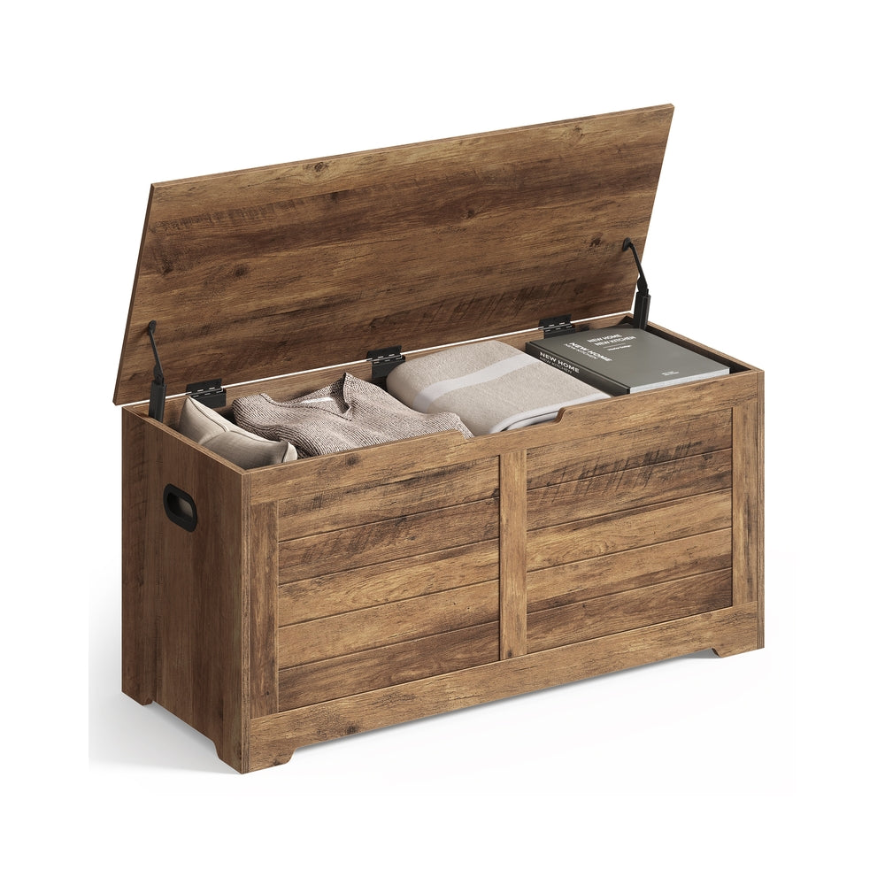 Storage Chest Blanket Box - Wood - Honey Brown - with 2 Safety Hinges