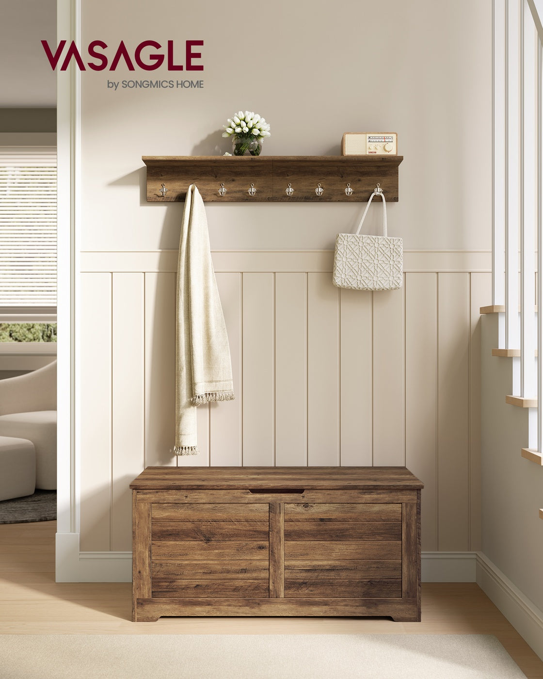 Storage Chest Blanket Box - Wood - Honey Brown - with 2 Safety Hinges