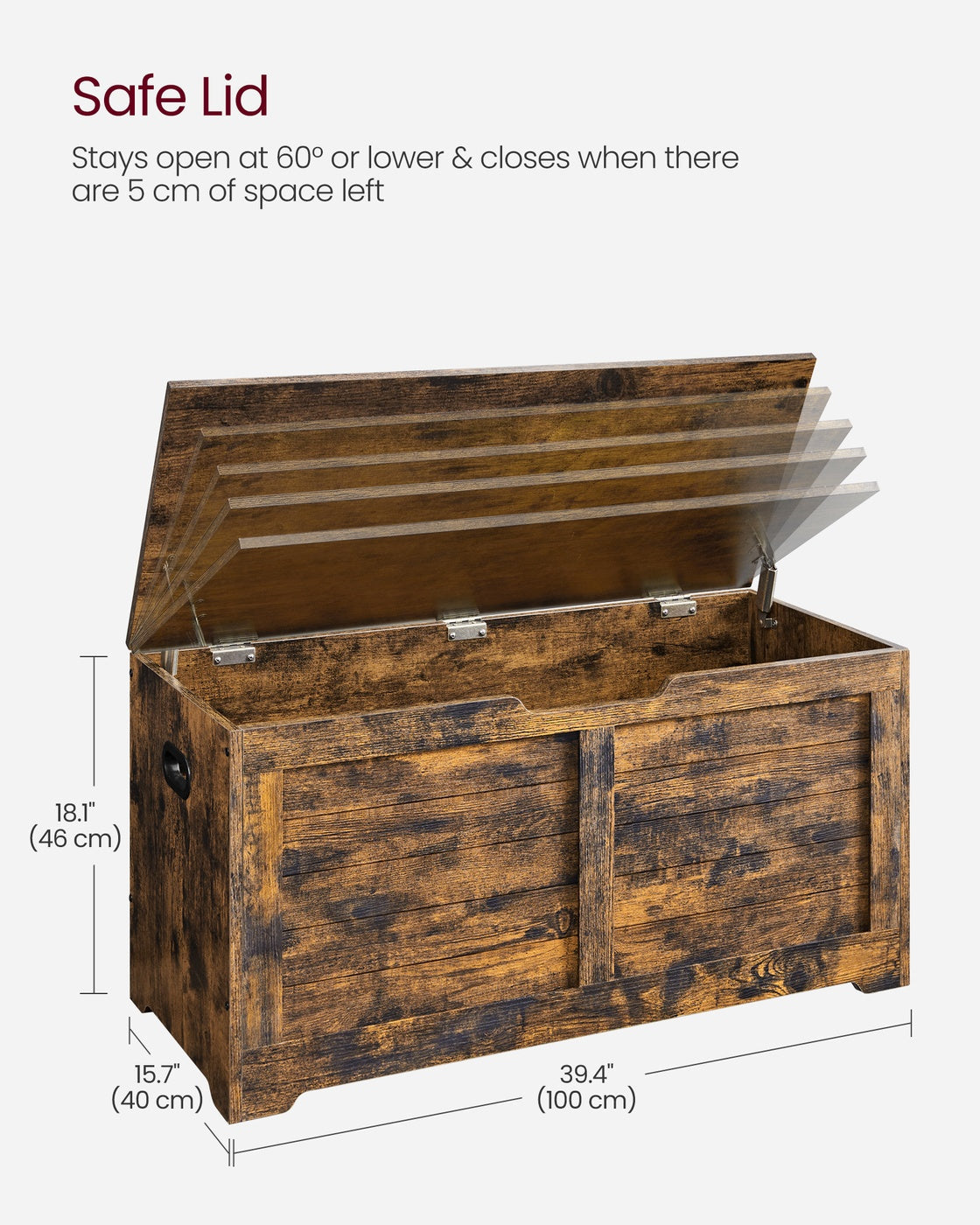Storage Chest Blanket Box - Wood - with 2 Safety Hinges