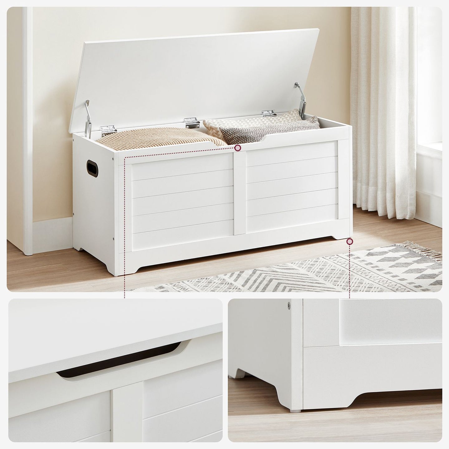 Storage Bench - Engineered Wood - Matte White - Safety Hinges