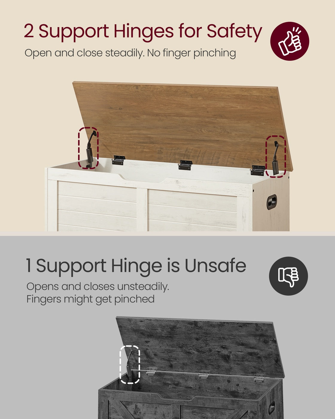 Storage Chest - Wood - Rustic Brown - Safety Hinges