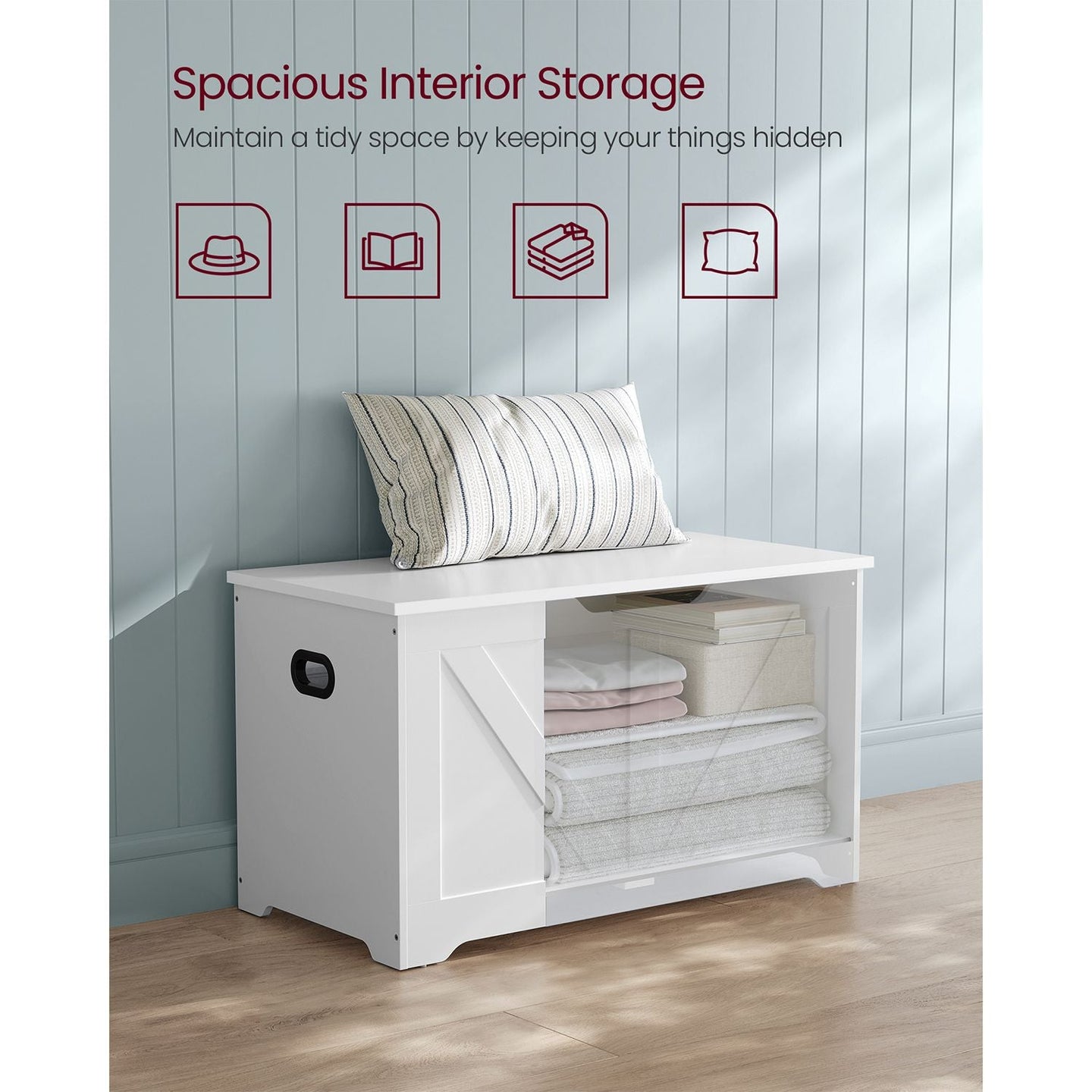Storage Bench - 40 x 80 x 46 cm - Matte White - Multi-functional Toy Chest and Shoe Organizer with Safety Hinges