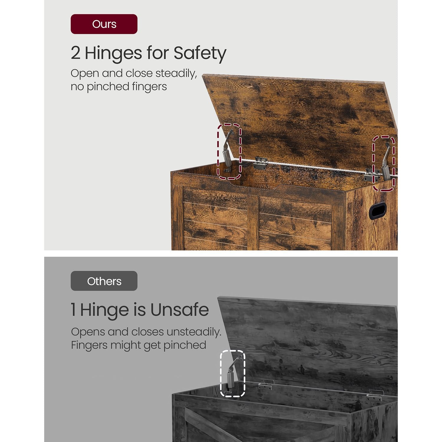 Storage Chest - Wood - Rustic Brown - Safety Hinges