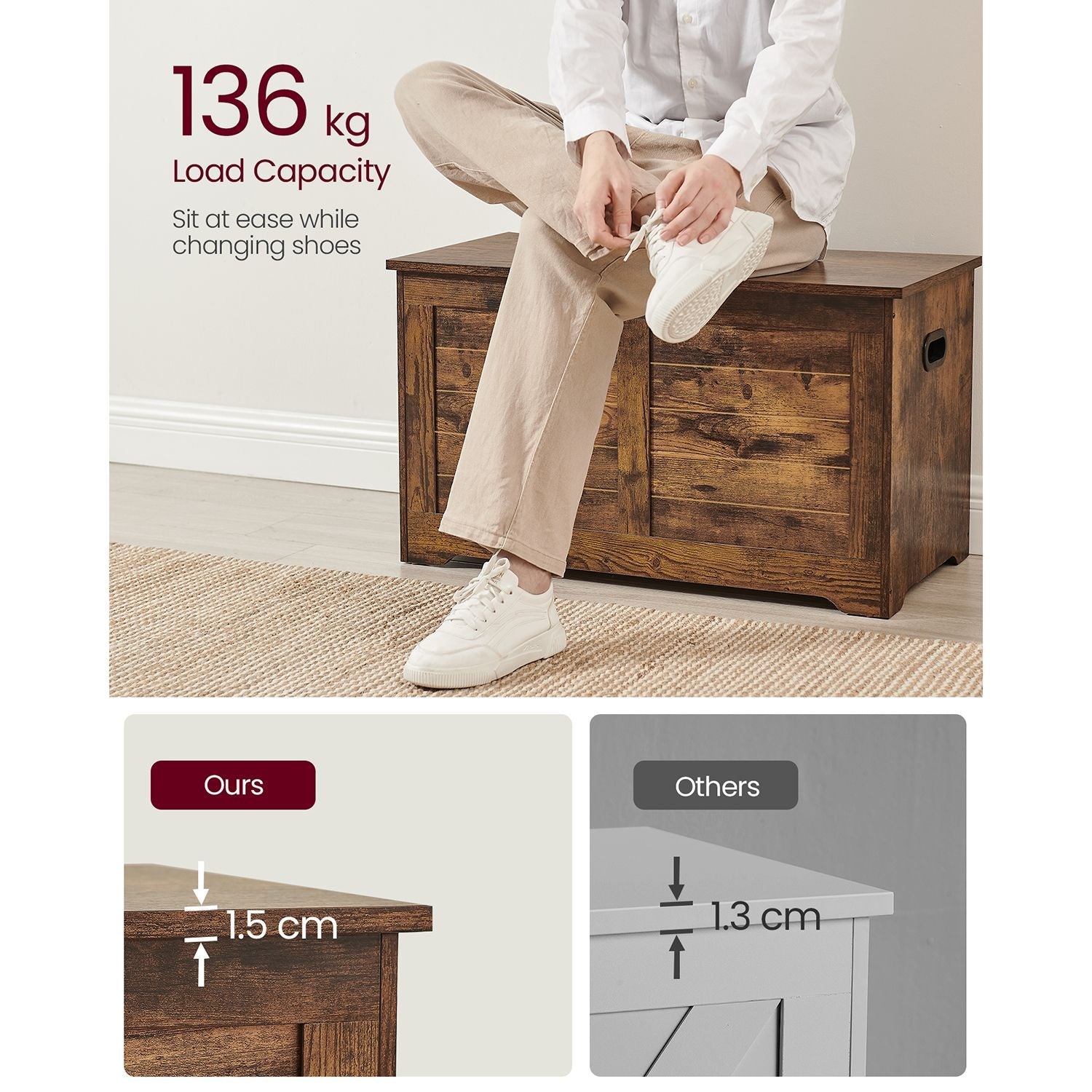 Storage Chest - Wood - Rustic Brown - Safety Hinges