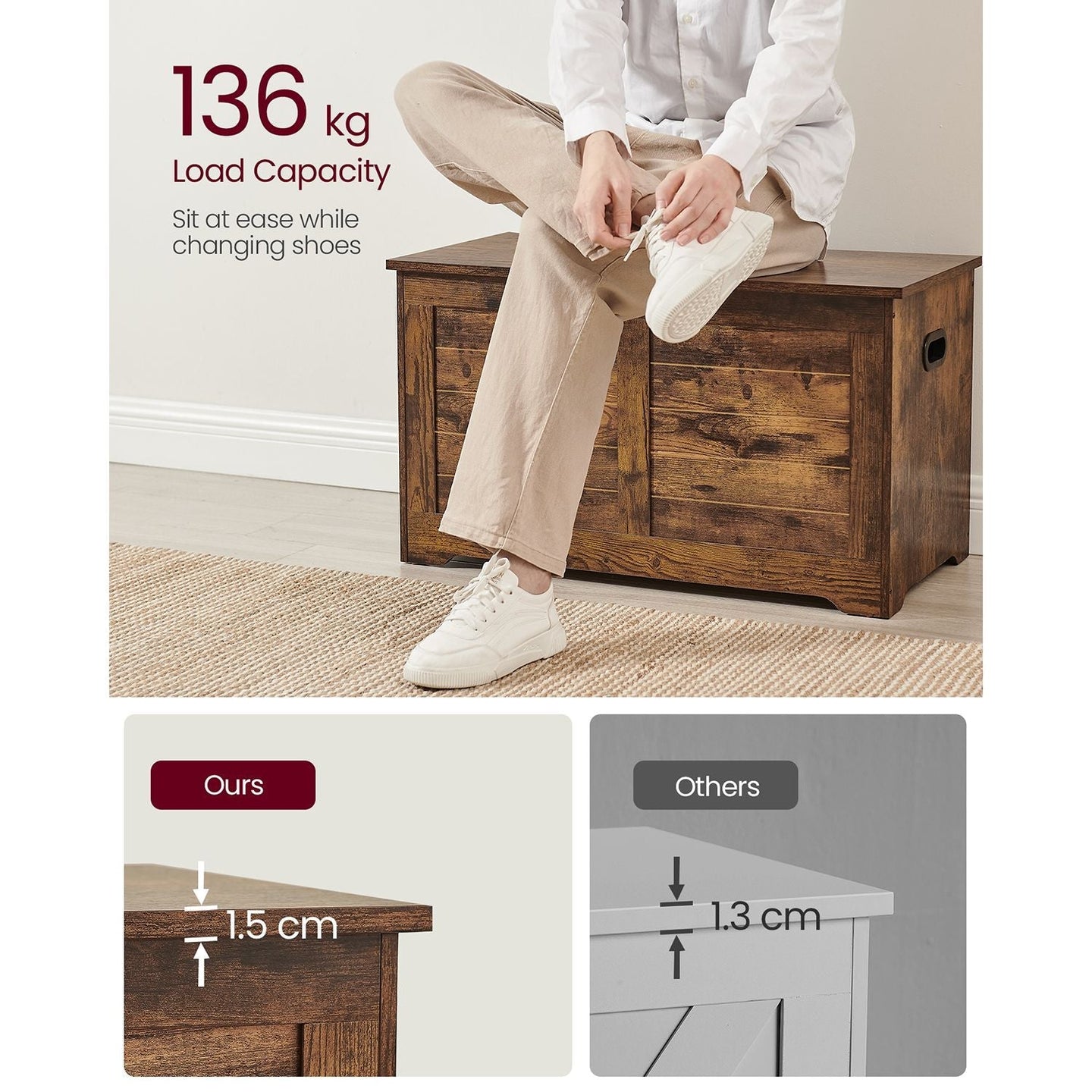 Storage Chest - Wood - Rustic Brown - Safety Hinges
