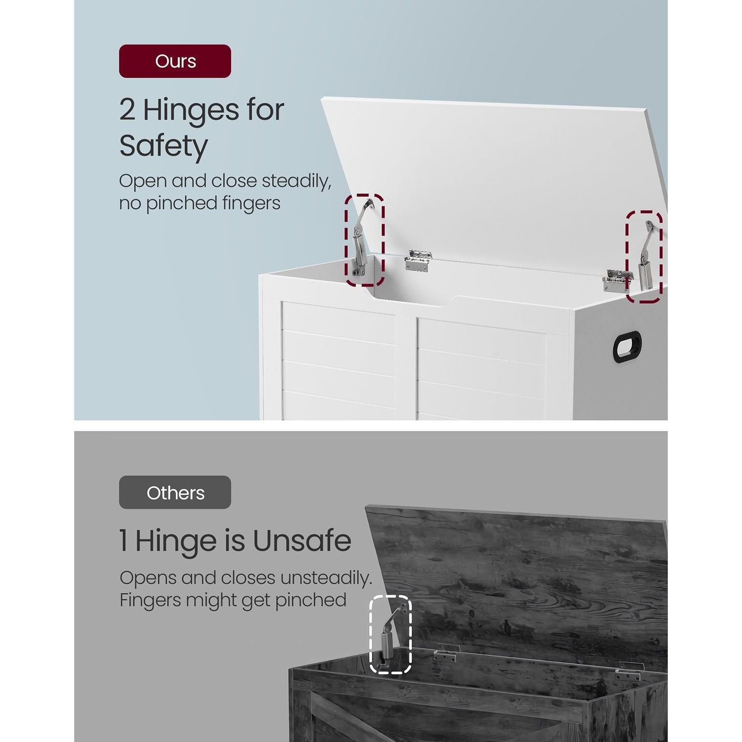 Storage Chest - Wood - Rustic Brown - 2 Safety Hinges
