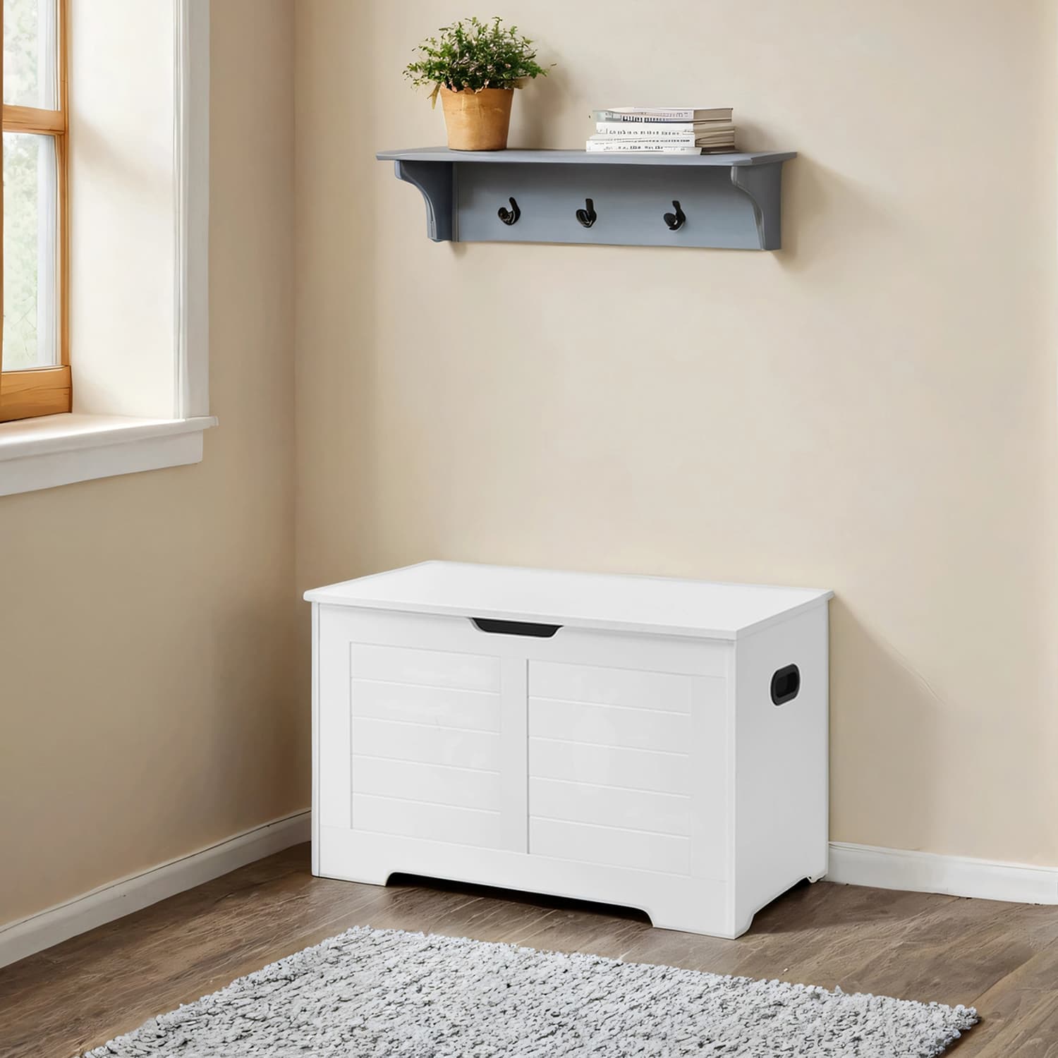 Storage Chest - Wood - Cloud White - With Safety Hinges and Storage Bench Functionality