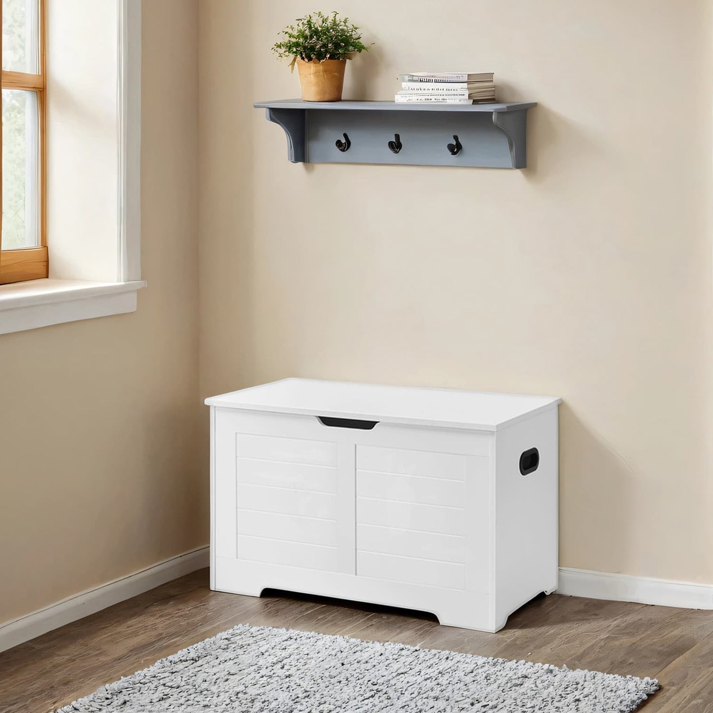 Storage Chest - Wood - Cloud White - With Safety Hinges and Storage Bench Functionality