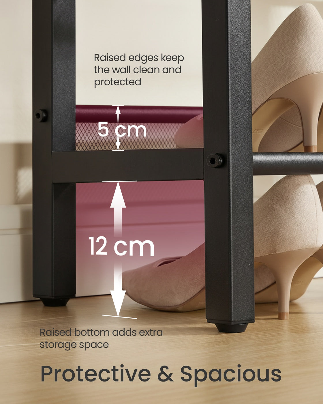 3 Tier Shoe Rack Bench - 11"D x 29.5"W x 19.7"H - Steel - Raised Edges