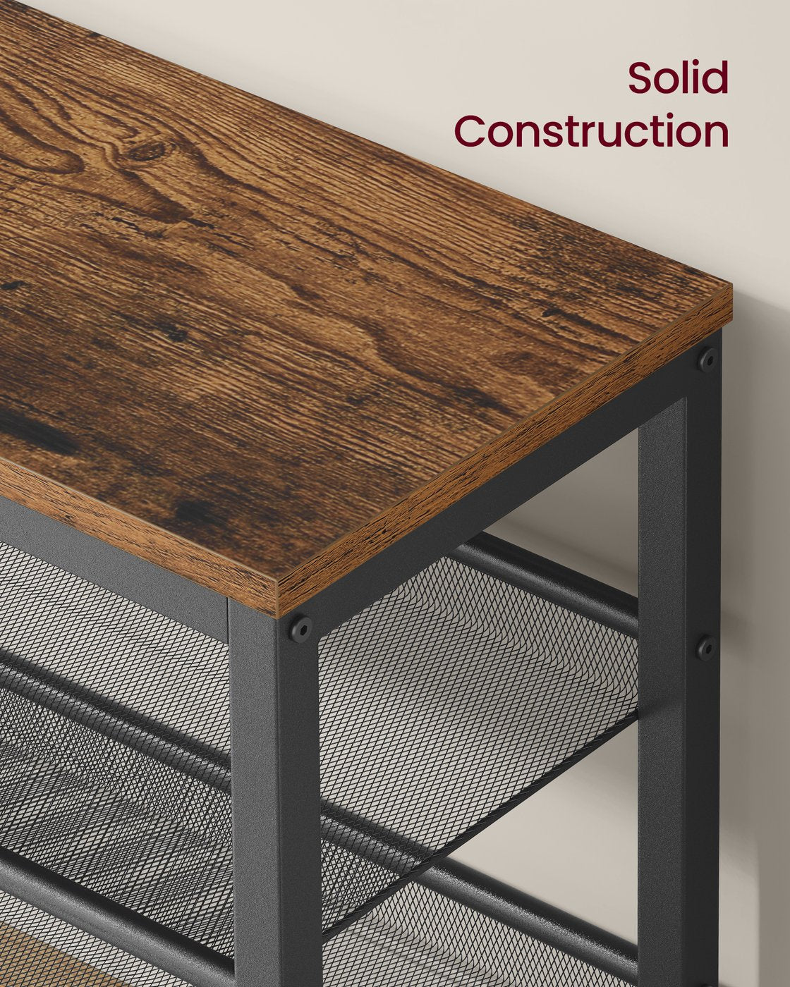 3 Tier Shoe Rack Bench - 11"D x 29.5"W x 19.7"H - Steel - Raised Edges