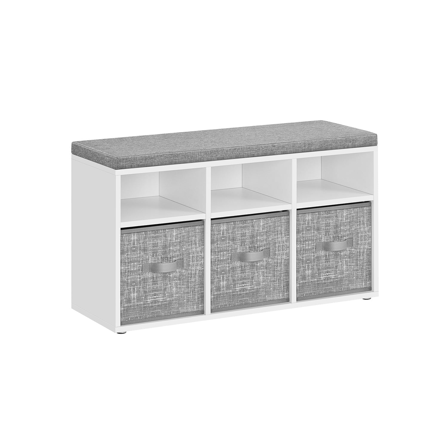 Shoe Bench - Wood - Cloud White - Cushioned Top with Adjustable Shelves