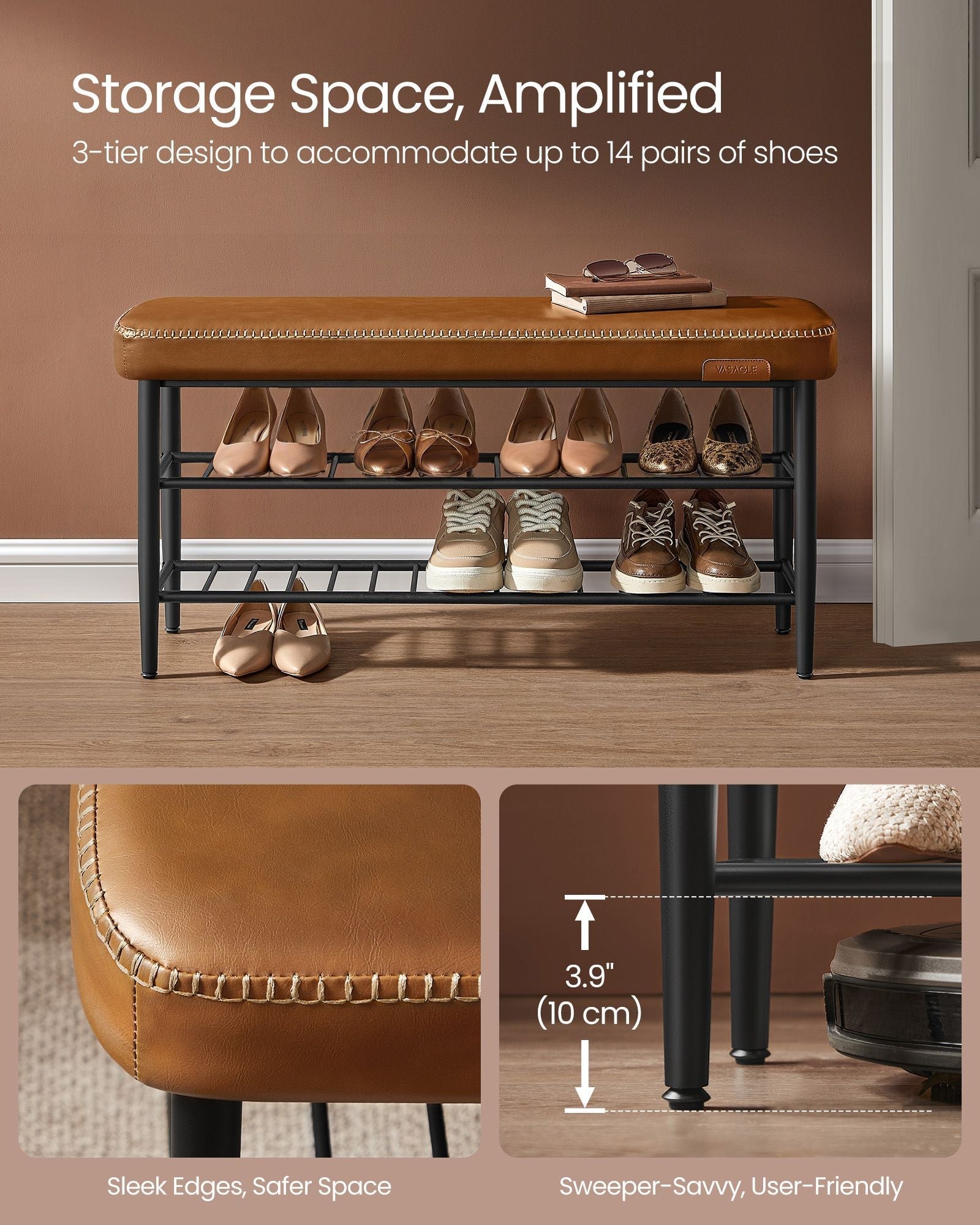 Shoe Bench - Synthetic Leather - Brown