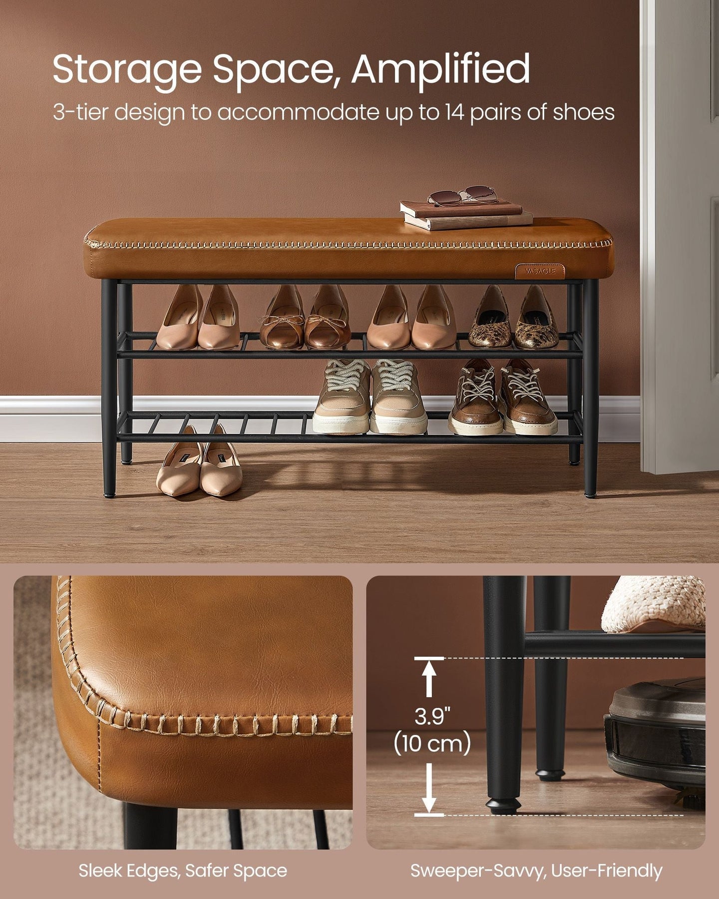 Shoe Bench - Synthetic Leather - Brown