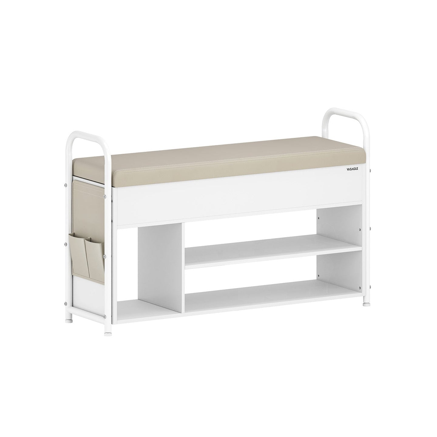 Shoe Rack - Wood - Rustic Brown - Storage Bench with Inner Compartment and PU Pockets