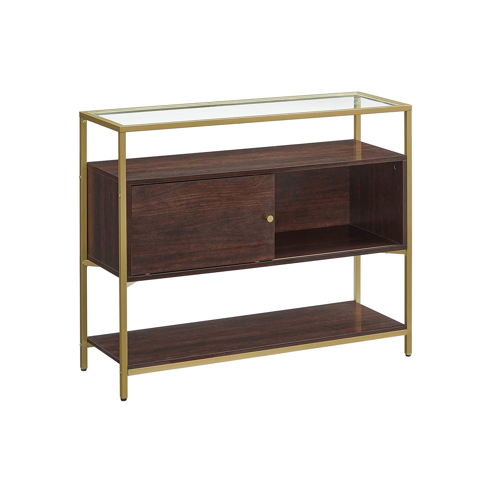 Sideboard - Glass - Chocolate Brown - Sliding Door and Open Shelf
