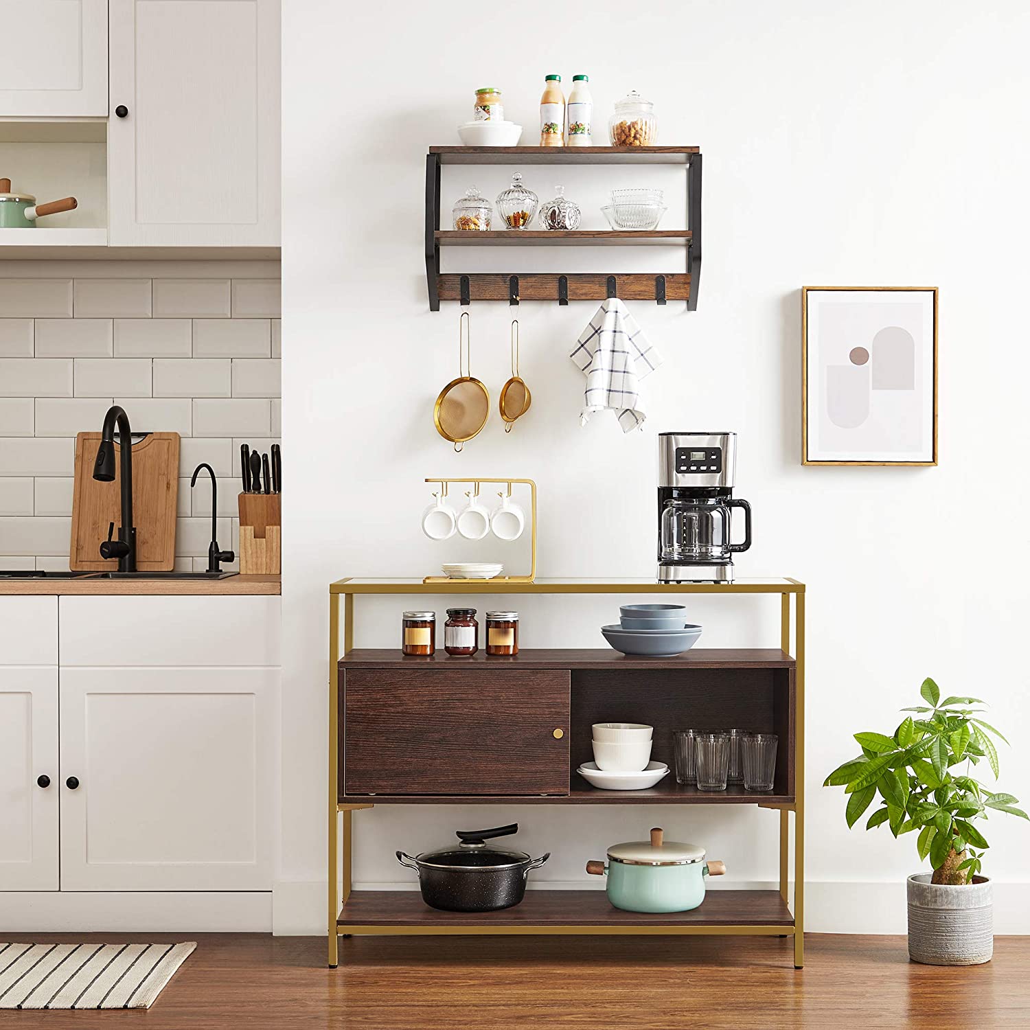 Sideboard - Glass - Chocolate Brown - Sliding Door and Open Shelf