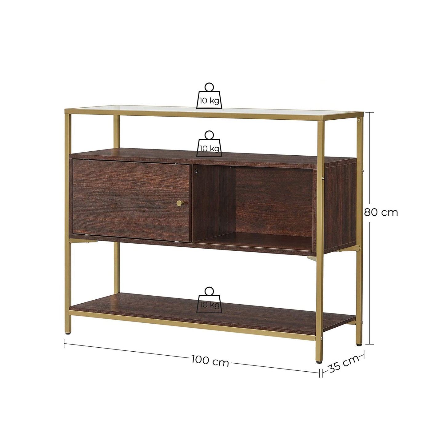 Sideboard - Glass - Chocolate Brown - Sliding Door and Open Shelf
