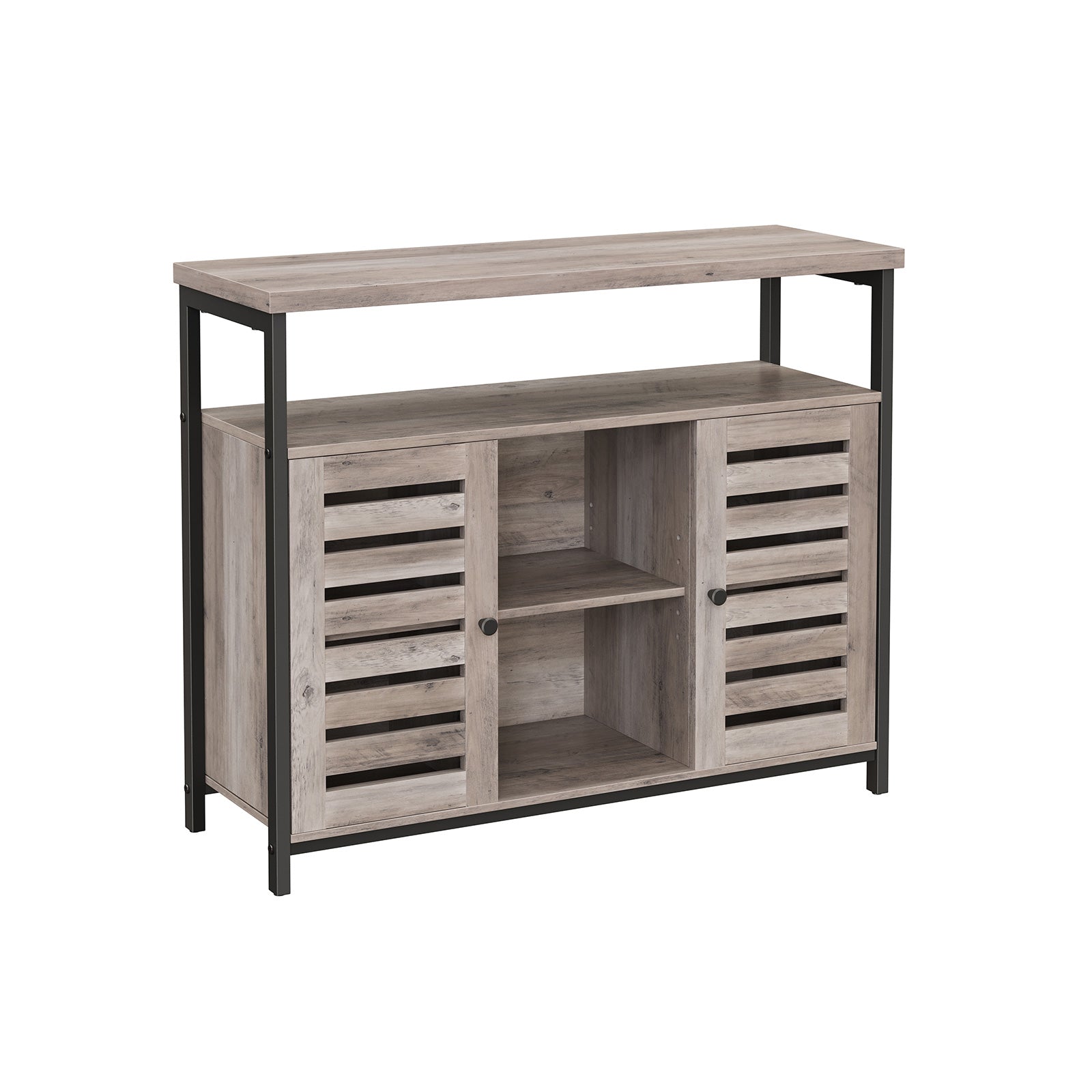 Standing Cabinet - Wood - Greige and Black - Multi-functional Storage with Louvred Doors