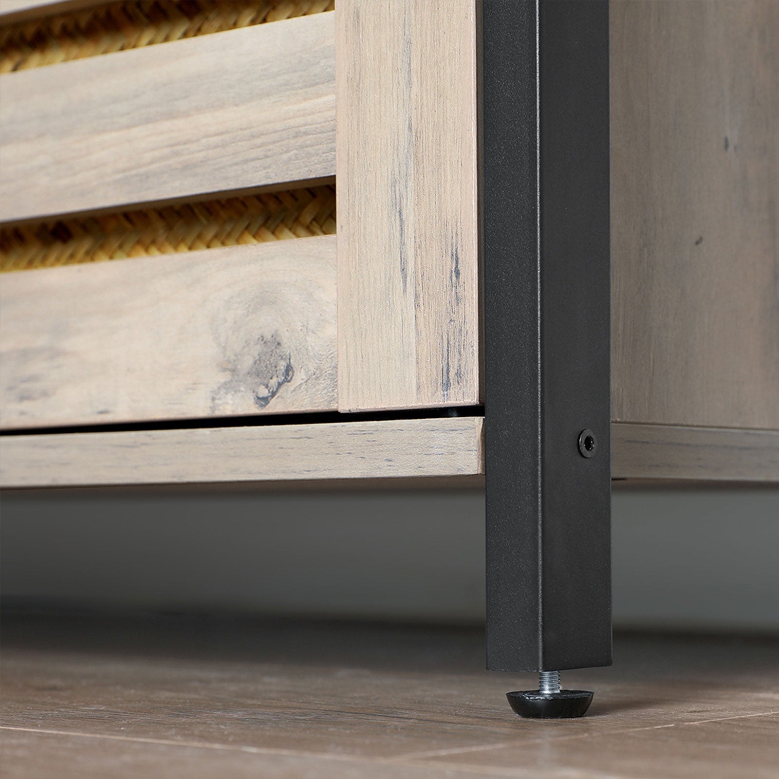 Standing Cabinet - Wood - Greige and Black - Multi-functional Storage with Louvred Doors