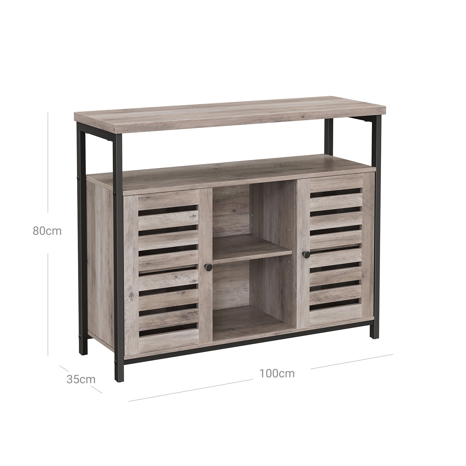 Standing Cabinet - Wood - Greige and Black - Multi-functional Storage with Louvred Doors