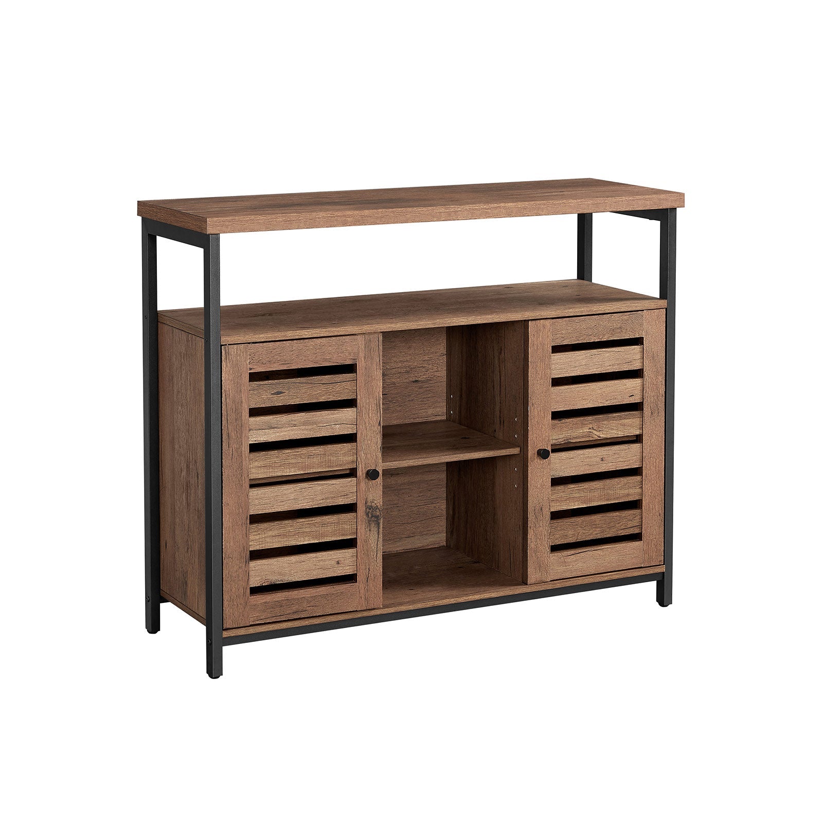 Floor Standing Cabinet - Wood - Greige and Black - Cupboard with Shelves and Louvred Doors