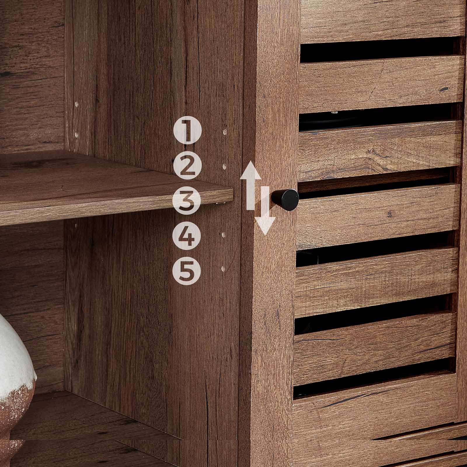 Floor Standing Cabinet - Wood - Greige and Black - Cupboard with Shelves and Louvred Doors