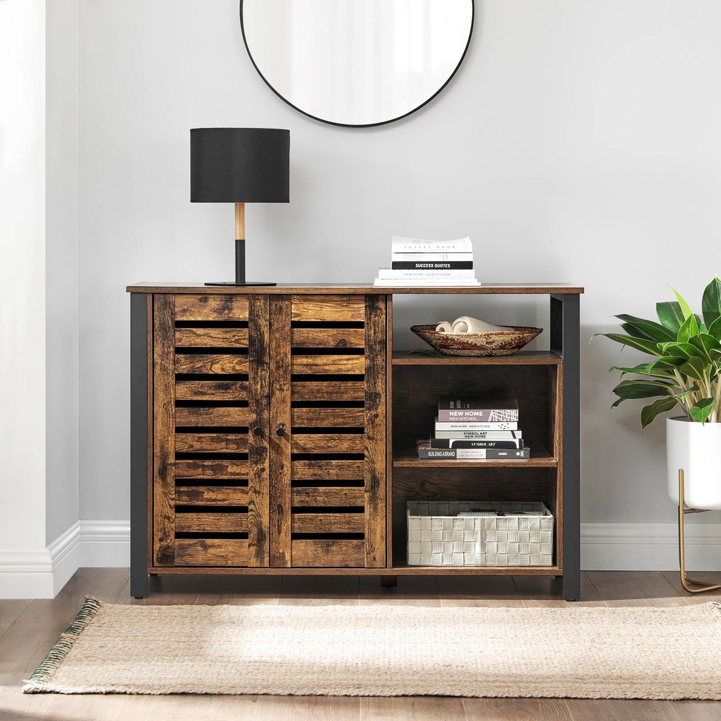 Storage Cabinet - Engineered Wood - Rustic Brown and Black