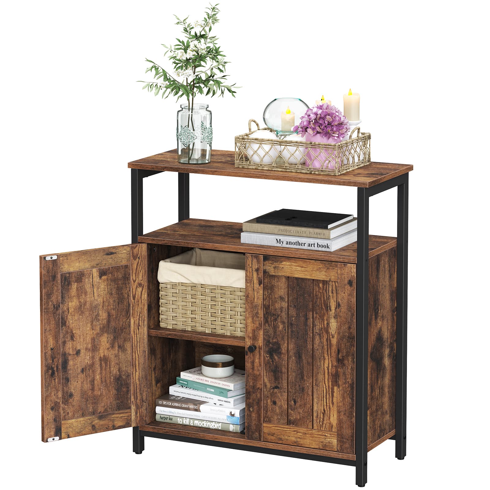 Storage Cabinet - Steel - Rustic Brown and Black - Enhanced Safety Features