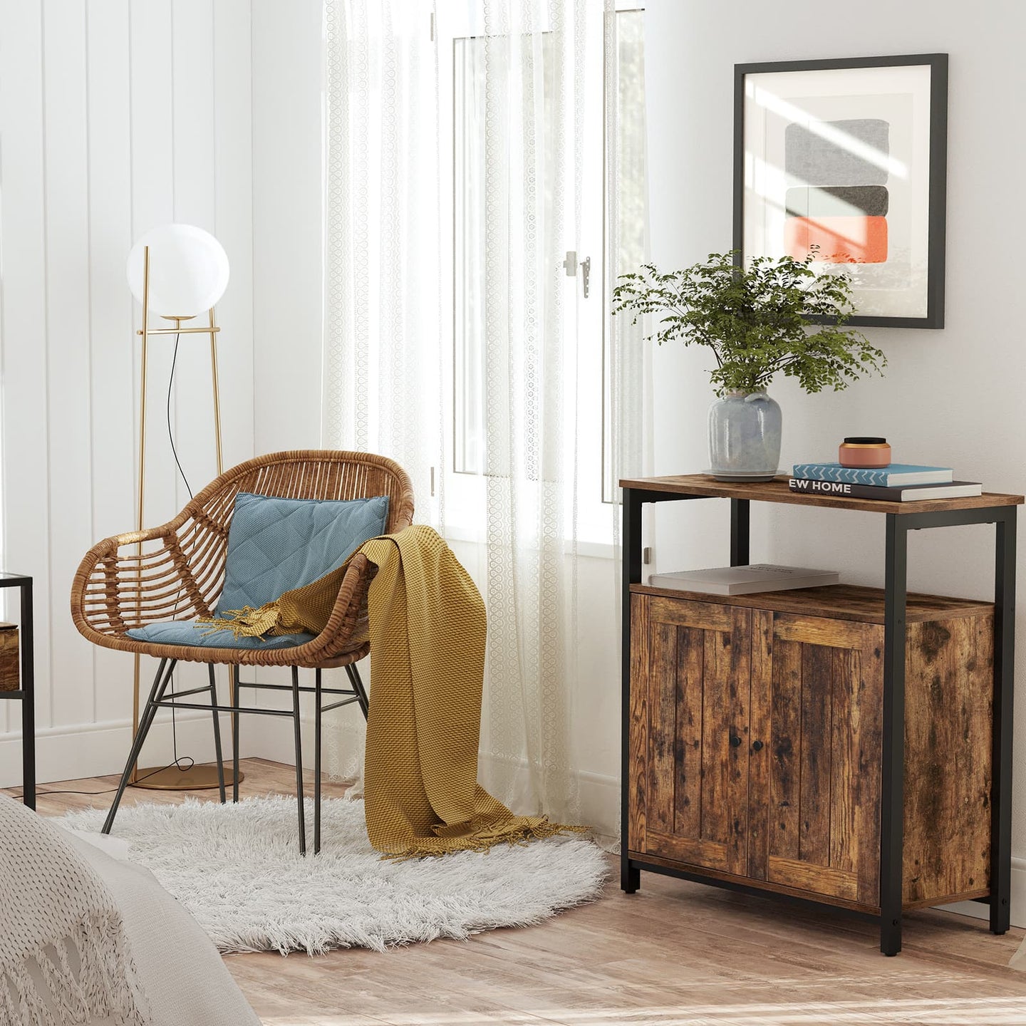 Storage Cabinet - Steel - Rustic Brown and Black - Enhanced Safety Features