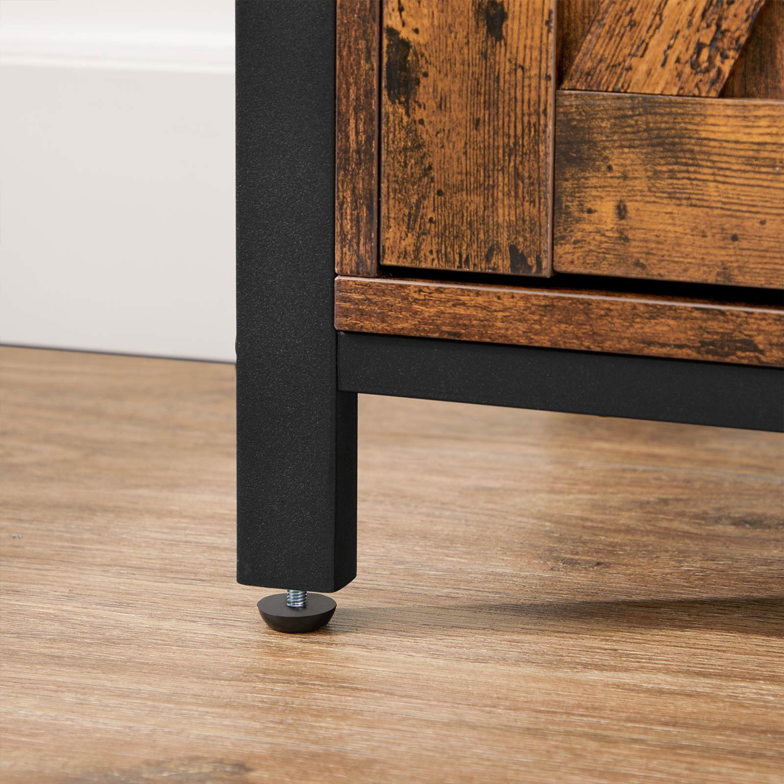 Storage Cabinet - Wood - Rustic Brown and Black - Sliding Barn Door with Adjustable Shelf