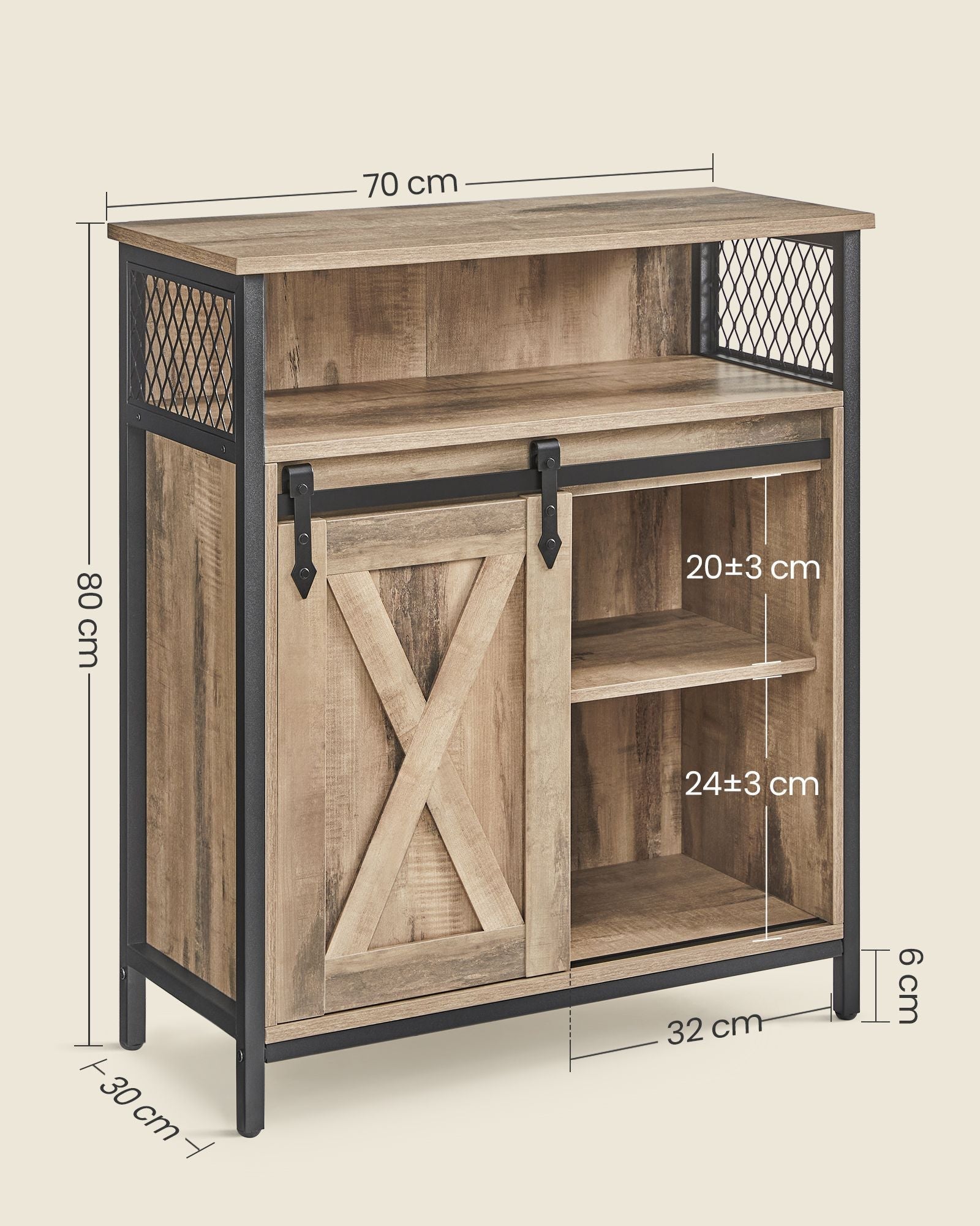 Kitchen Cupboard - Engineered Wood - Rustic Brown and Black - Sliding Barn Door with Adjustable Shelf