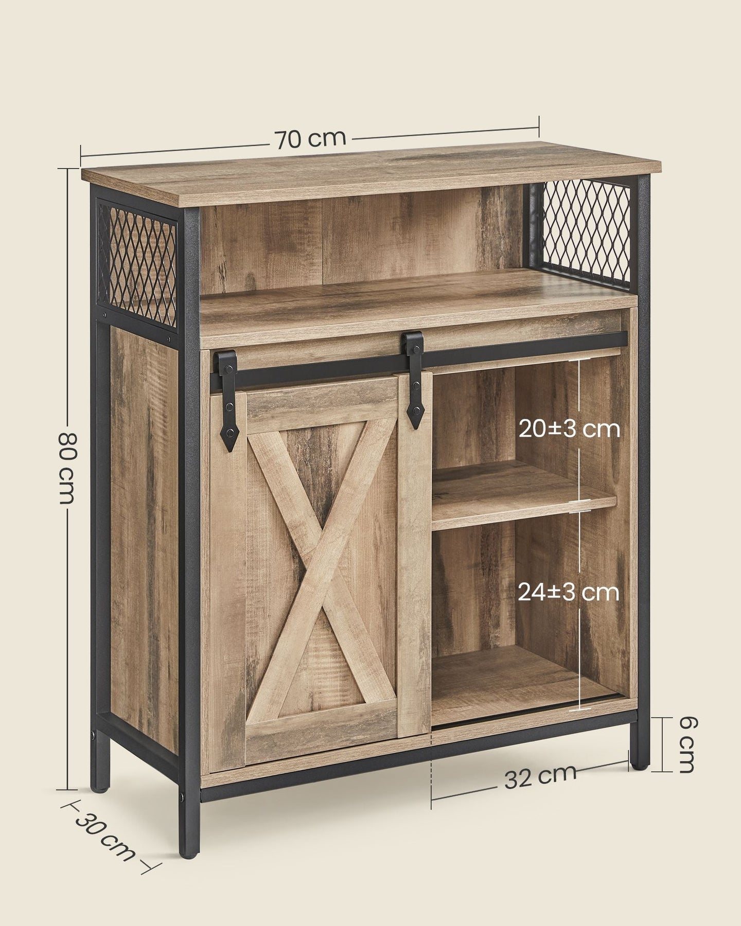 Kitchen Cupboard - Engineered Wood - Rustic Brown and Black - Sliding Barn Door with Adjustable Shelf