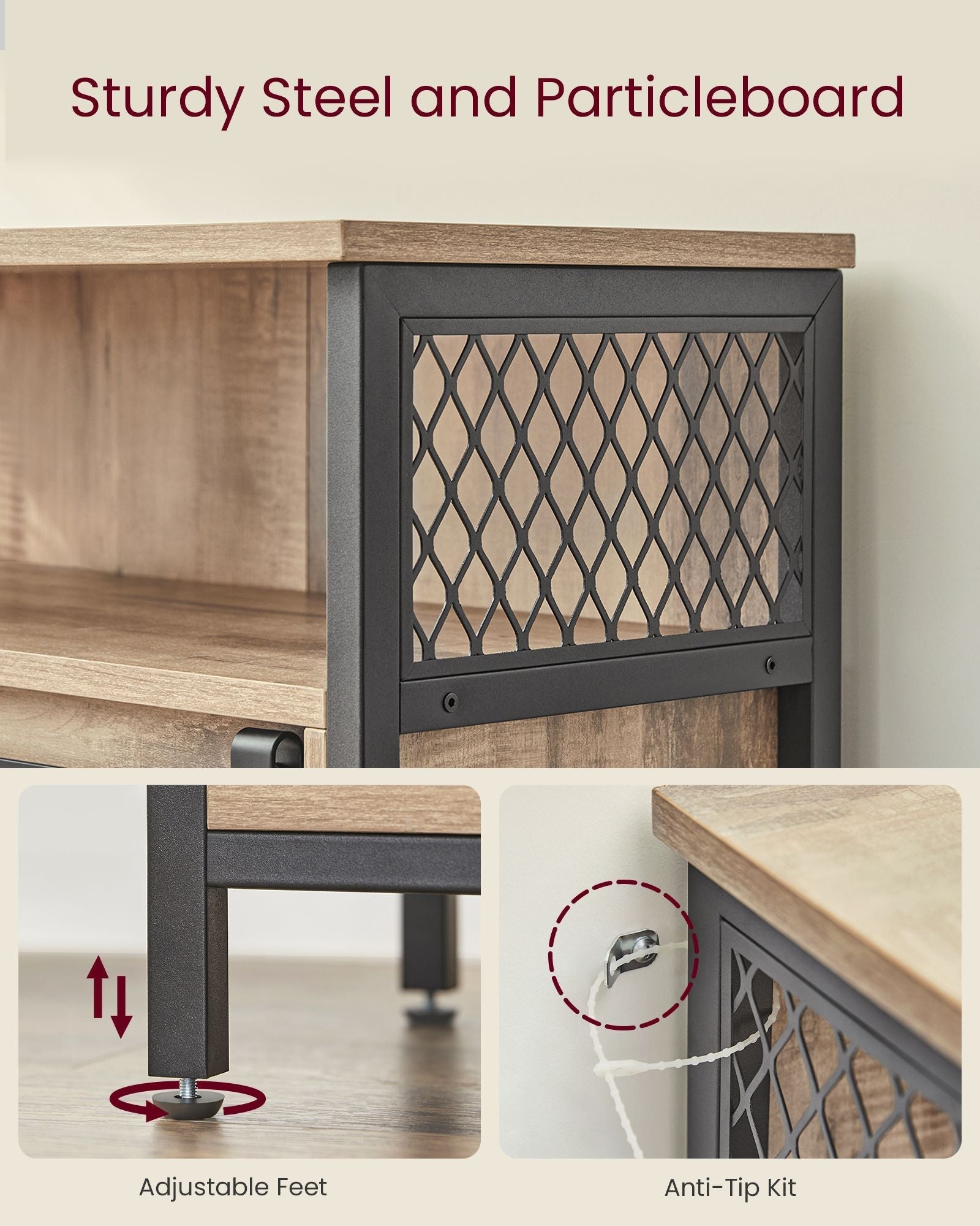 Kitchen Cupboard - Engineered Wood - Rustic Brown and Black - Sliding Barn Door with Adjustable Shelf