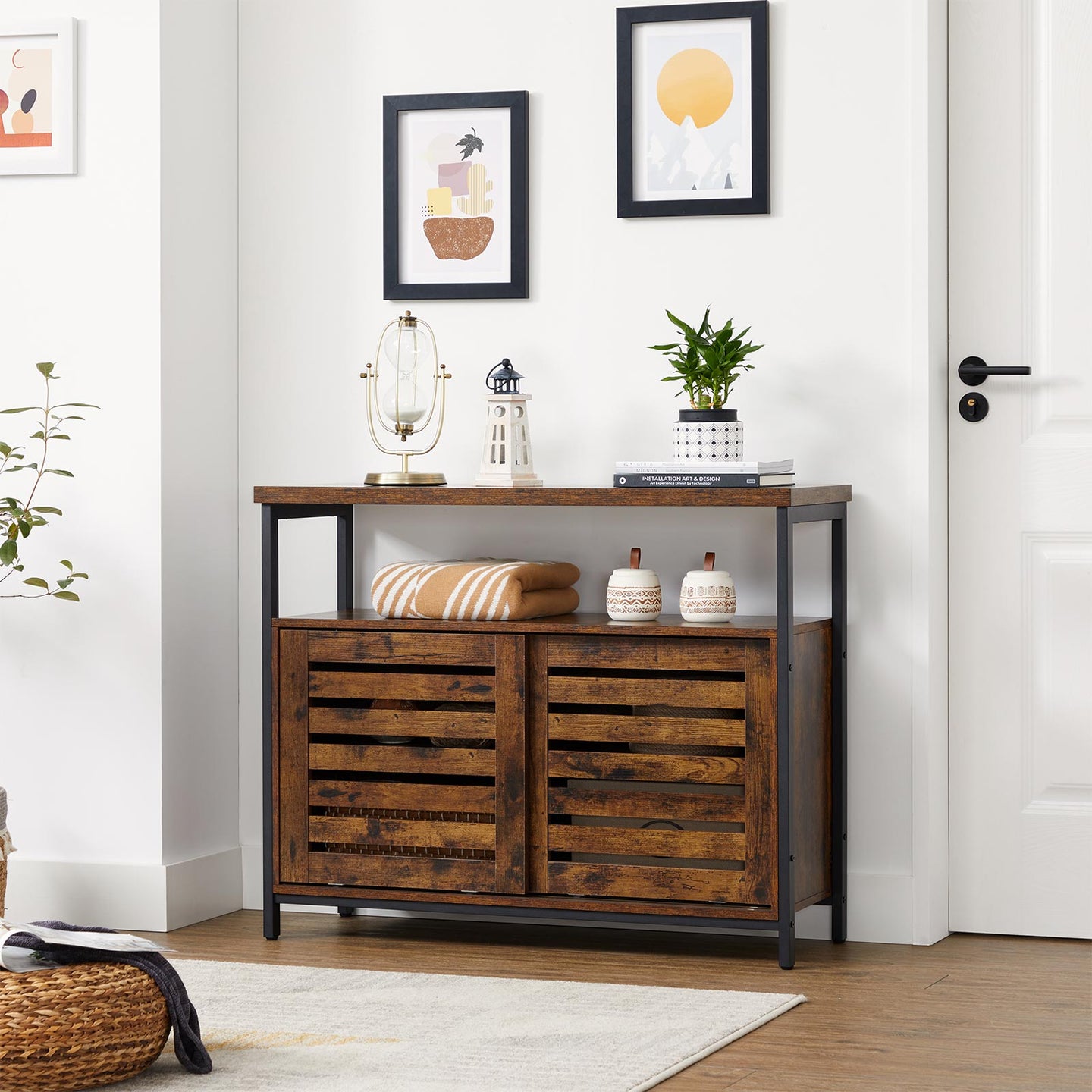 Floor Cabinet - Steel Frame - Rustic Brown and Black