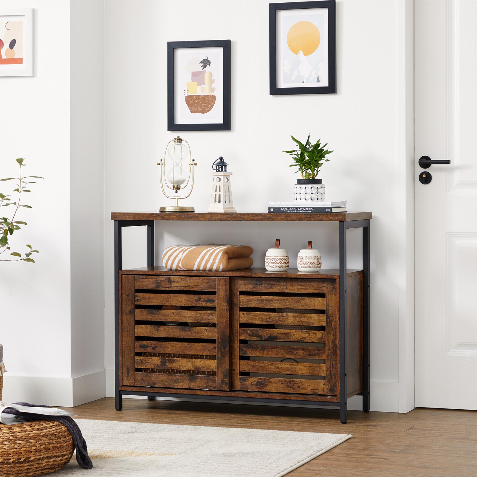 Floor Cabinet - Steel Frame - Rustic Brown and Black