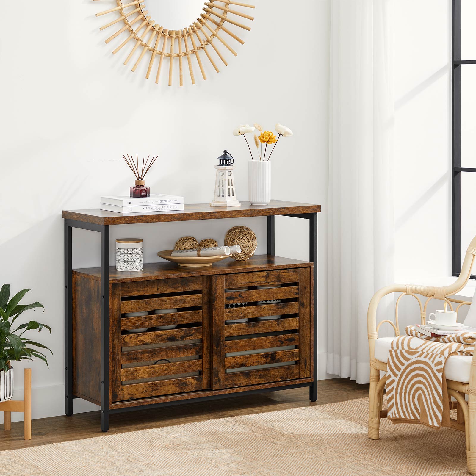 Floor Cabinet - Steel Frame - Rustic Brown and Black