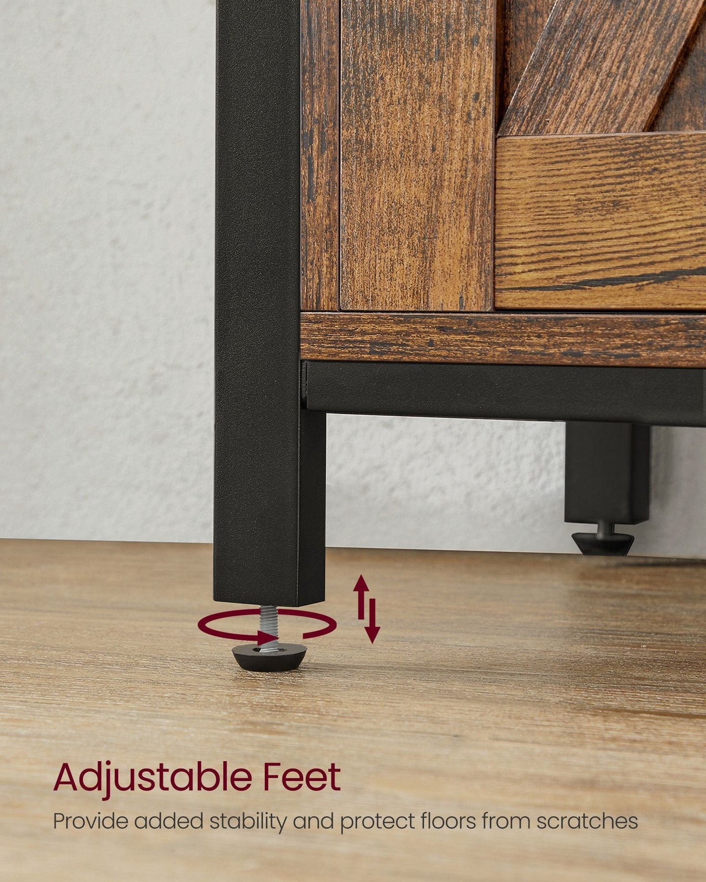 Industrial Dining Sideboard - Wood - Rustic Brown and Black - Adjustable Shelf with Sliding Barn Doors