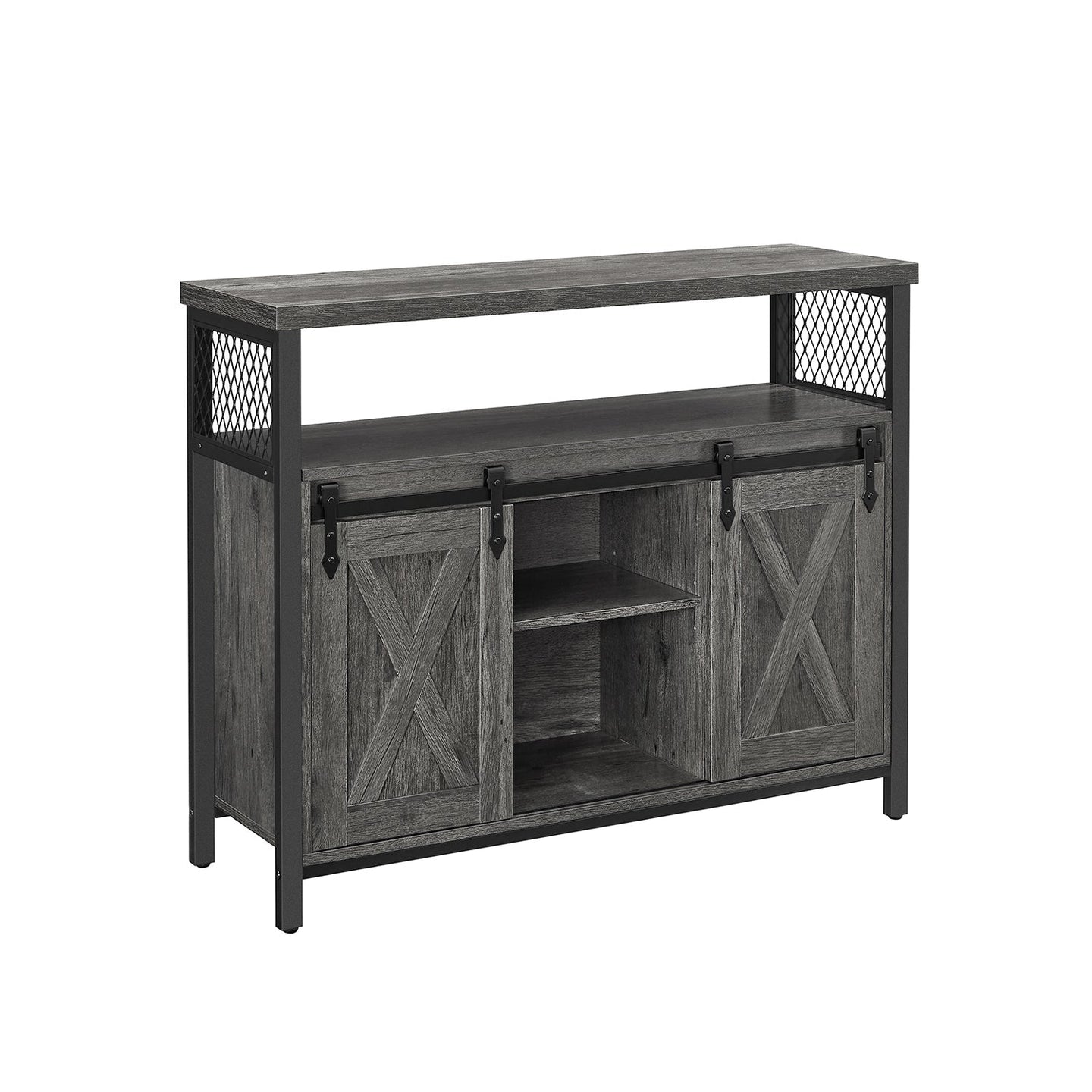 Sliding Barn Door Sideboard - Wood - Stone Grey & Ink Black