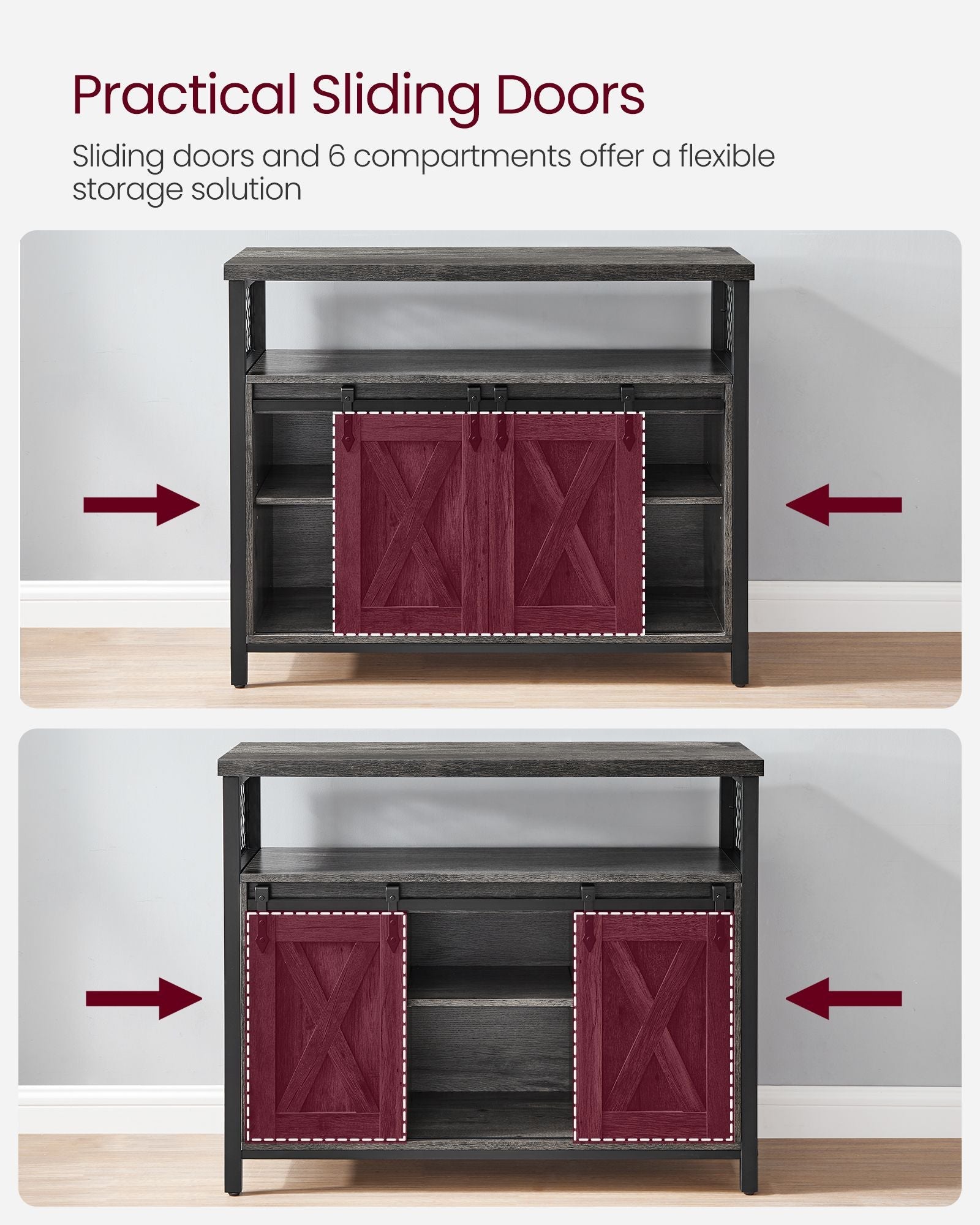 Sliding Barn Door Sideboard - Wood - Stone Grey & Ink Black