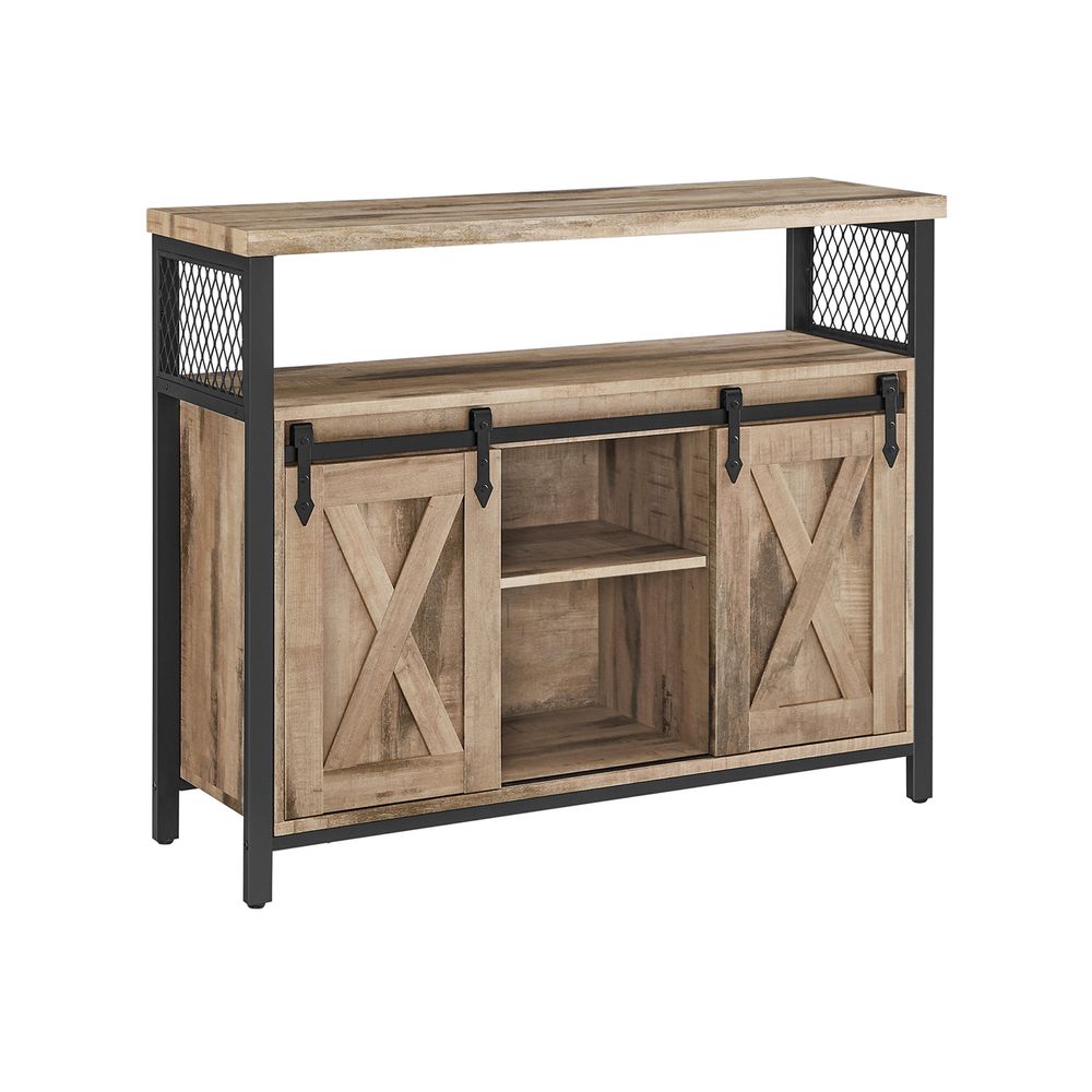 Sideboard - Wood - Rustic Brown and Black - Adjustable Shelf with Sliding Barn Doors