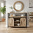Buffet Cabinet - Wood - Camel Brown and Black - Adjustable Shelves with Sliding Barn Doors