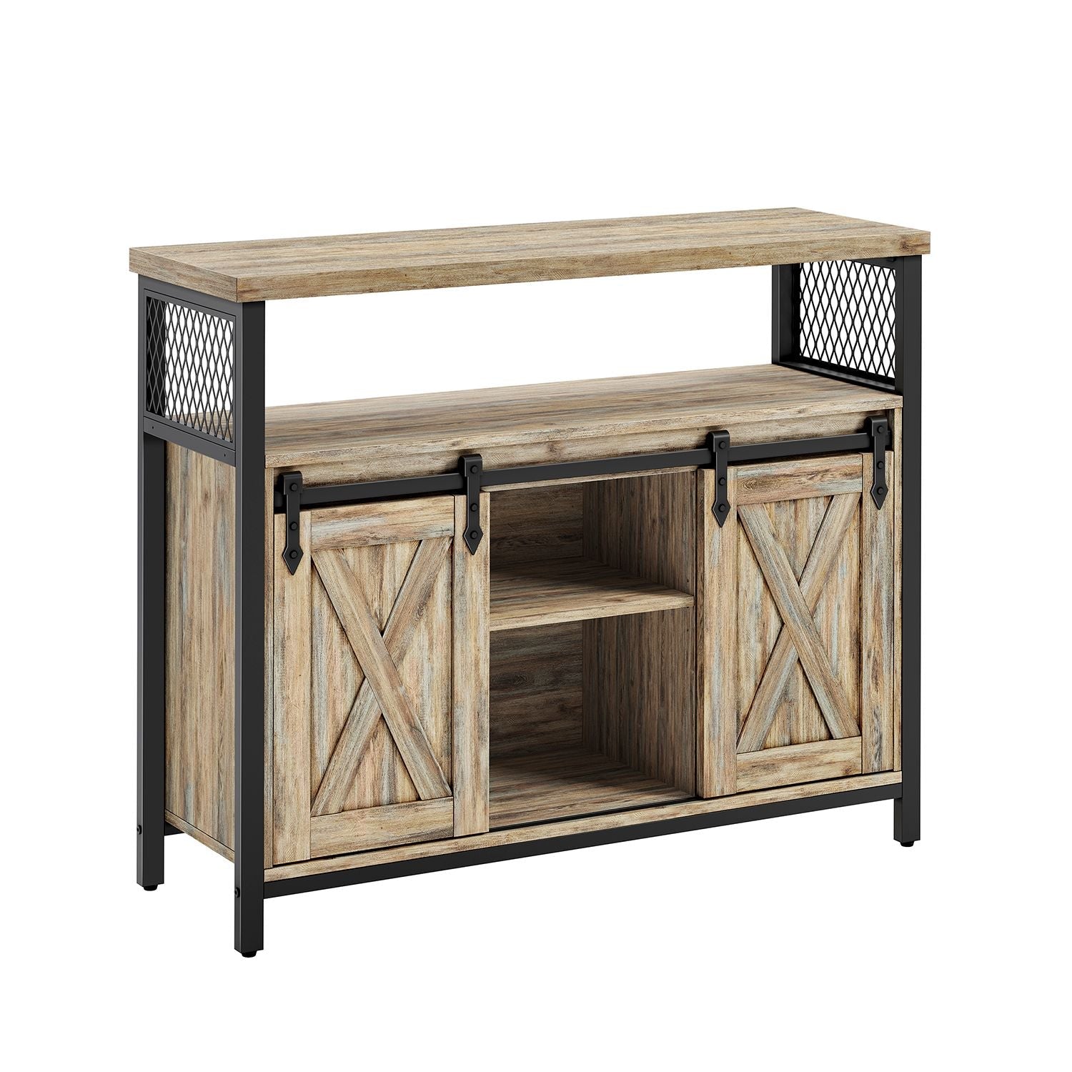 Sideboard - Wood - Turquoise - Adjustable Shelf with Sliding Barn Doors