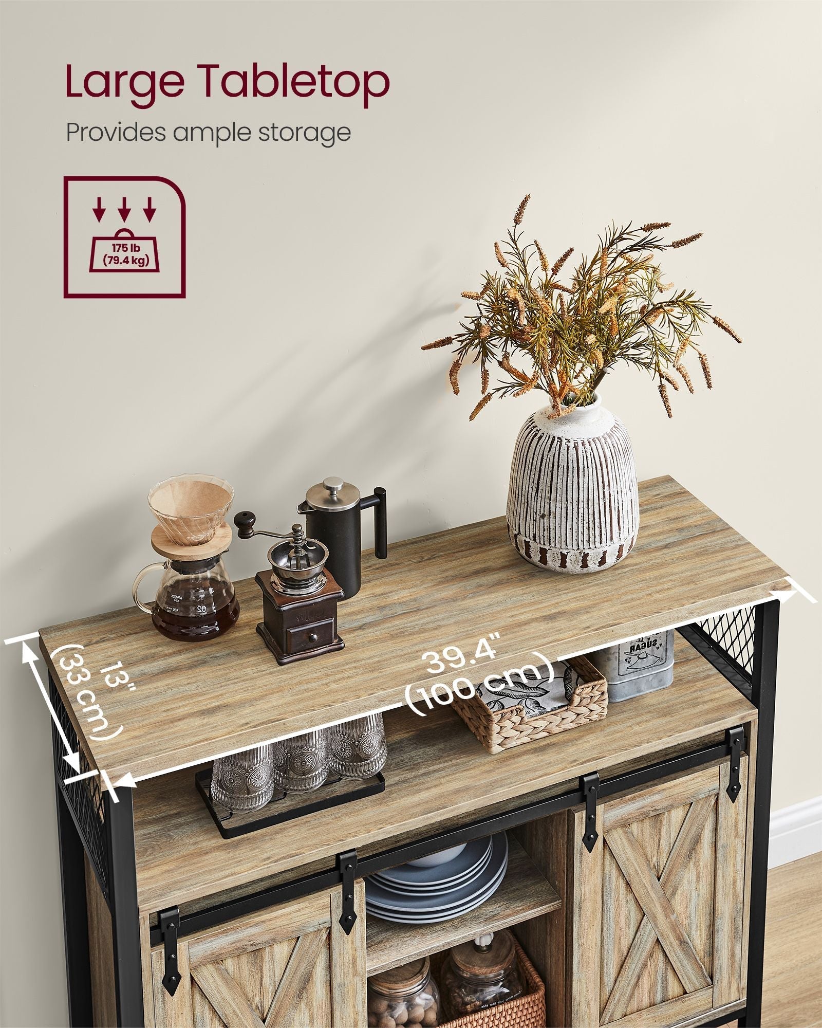Sideboard - Wood - Turquoise - Adjustable Shelf with Sliding Barn Doors