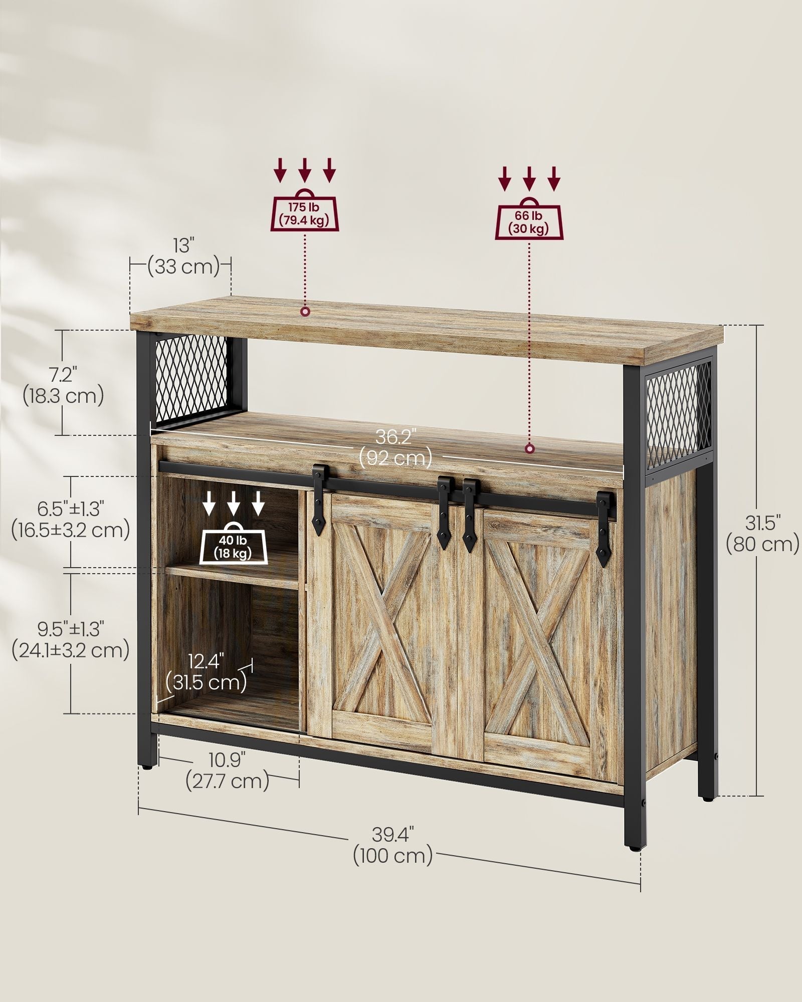 Sideboard - Wood - Turquoise - Adjustable Shelf with Sliding Barn Doors
